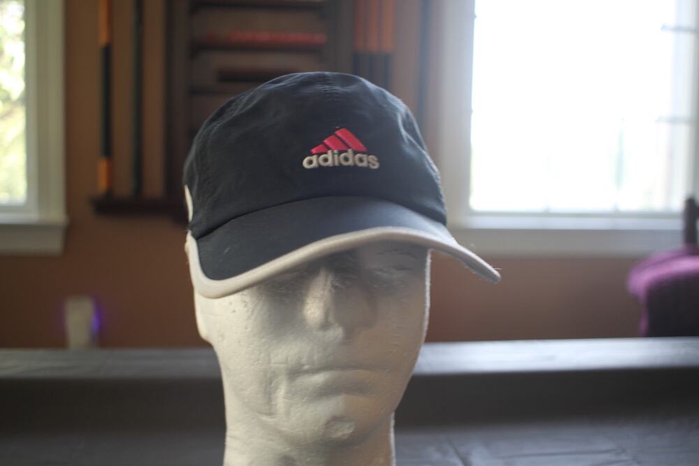 Adidas Aeroready Black Adjustable Running Hat Cap White Trim Pink Logo Unisex